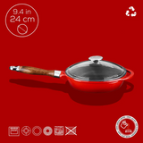 Poêle à Frire en Fonte avec Couvercle en Verre - 24 cm