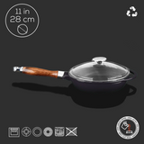 Poêle à Frire en Fonte avec Couvercle en Verre - 28 cm