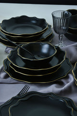 Mat Black/Gold Romeo Dinnerware Set 24 pcs - Chaplin Home