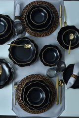 Mat Black/Gold Romeo Dinnerware Set 24 pcs - Chaplin Home